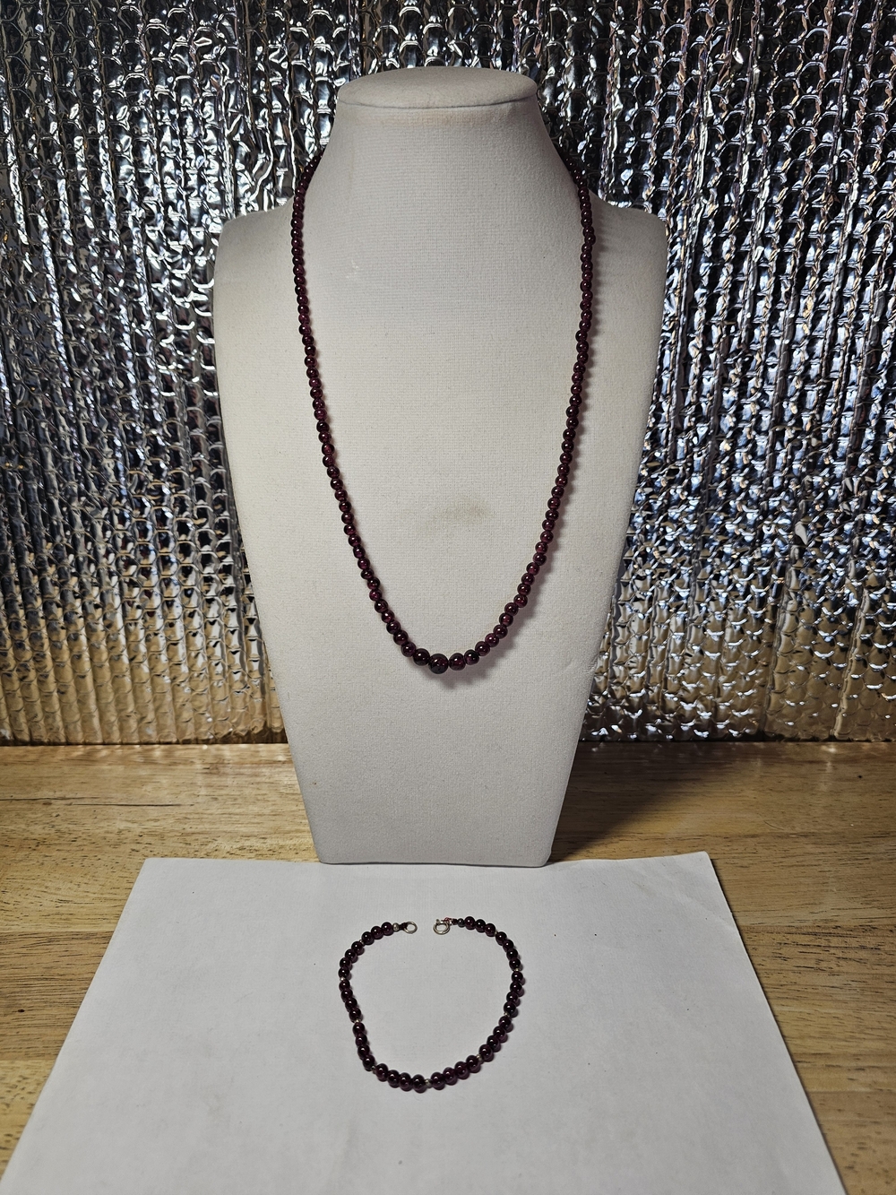 Sterling Silver 925 Beaded Necklace and Bracelet Set